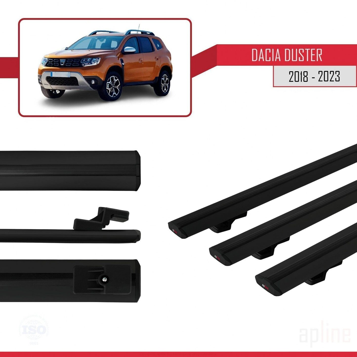 Compatibile con Dacia Duster 2 (HM) 2018-2024 modello BASIC Barre portatutto per auto Portapacchi in alluminio nero 3 barre