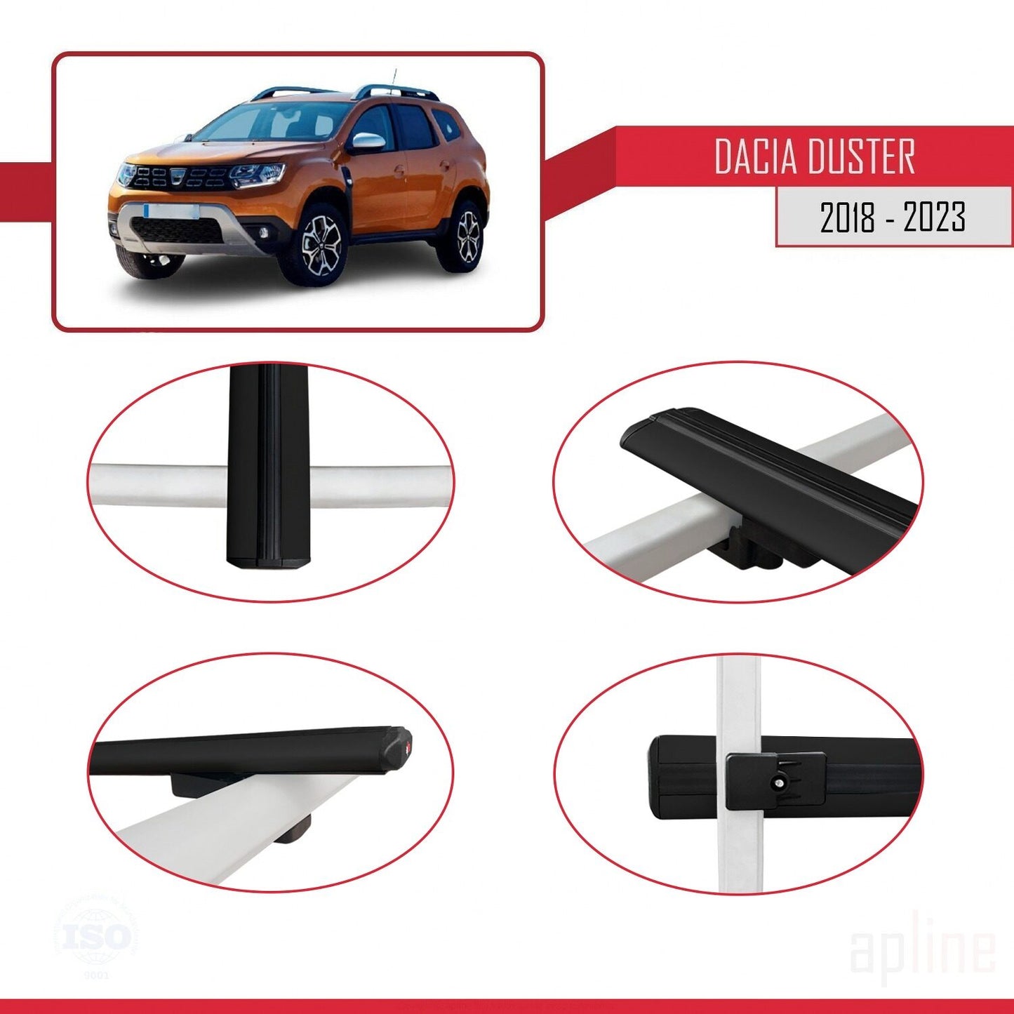 Compatibile con Dacia Duster 2 (HM) 2018-2024 modello BASIC Barre portatutto per auto Portapacchi in alluminio nero 3 barre