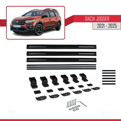 Kompatibel mit Dacia Jogger 2021-2025 Basismodell Dachgepäckträger, Gepäckträger, schwarzes Aluminium, 3-Stangen