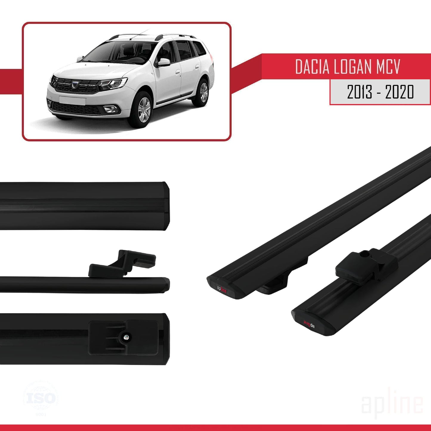 Compatible con Dacia Logan 2 MCV (K52) 2013-2020 BASIC Model Barras de Techo Auto Portaequipajes Barras Transversales Negro Aluminio 2 Barras