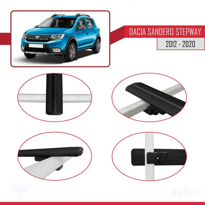 Compatible avec Dacia Sandero Stepway 2 2012-2020 BASIC Model Barres de Toit Railing Porte-Bagages de Voiture Noir Aluminium 2 Barres
