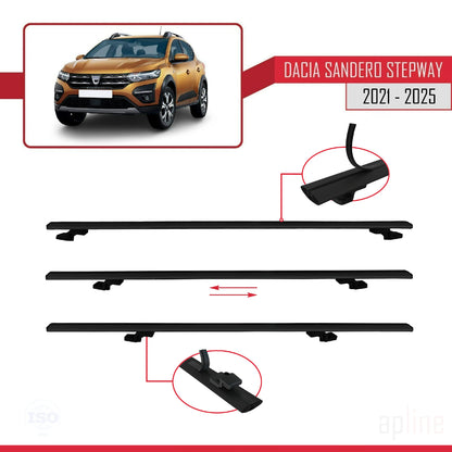 Compatible avec Dacia Sandero Stepway 3 2021-2025 BASIC Model Barres de Toit Railing Porte-Bagages de Voiture Noir Aluminium 3 Barres