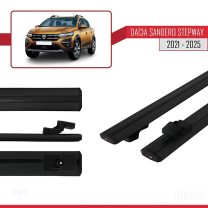 Compatible avec Dacia Sandero Stepway 3 2021-2025 BASIC Model Barres de Toit Railing Porte-Bagages de Voiture Noir Aluminium 2 Barres