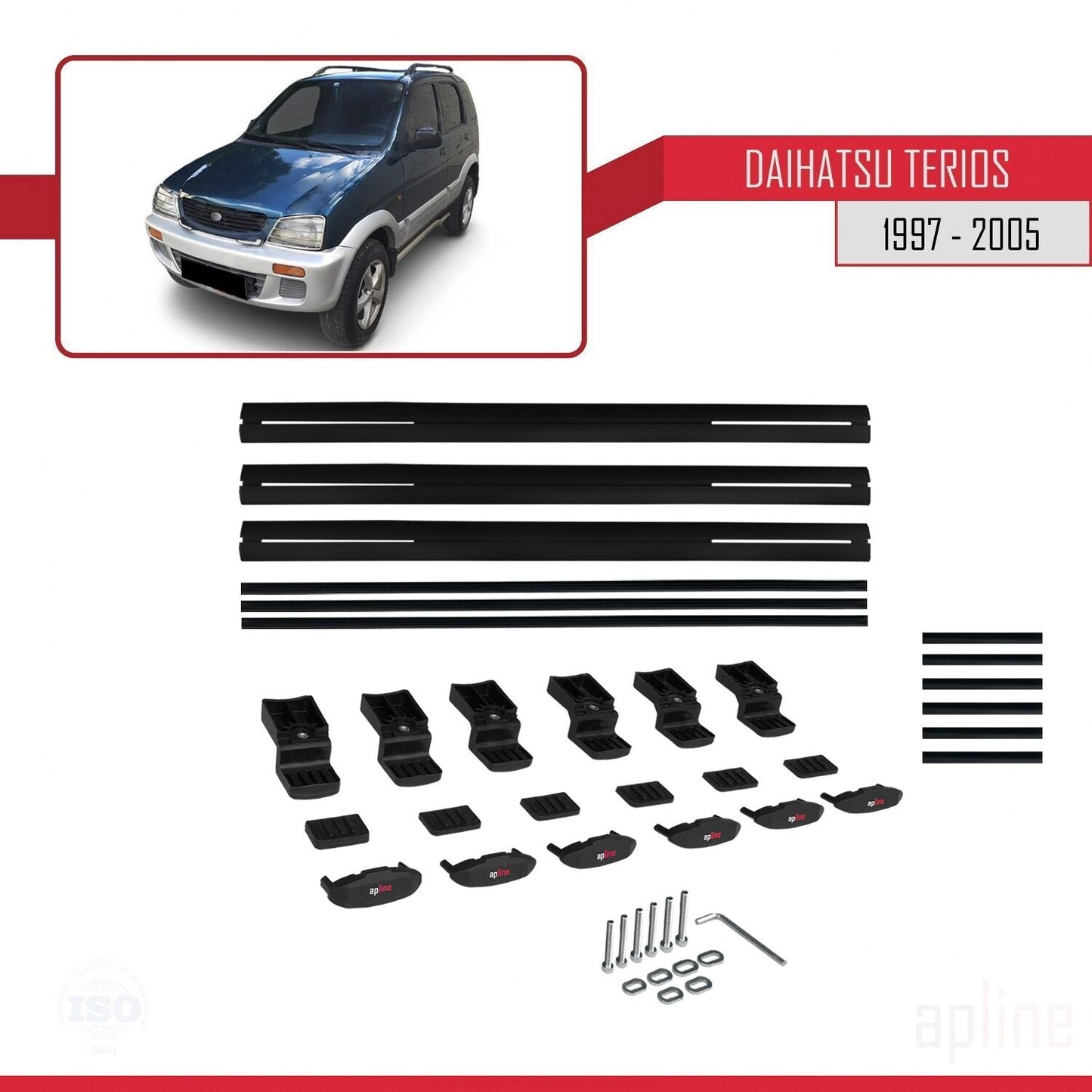 Compatible avec Daihatsu Terios (J100) 1997-2005 BASIC Model Barres de Toit Railing Porte-Bagages de Voiture Noir Aluminium 3 Barres
