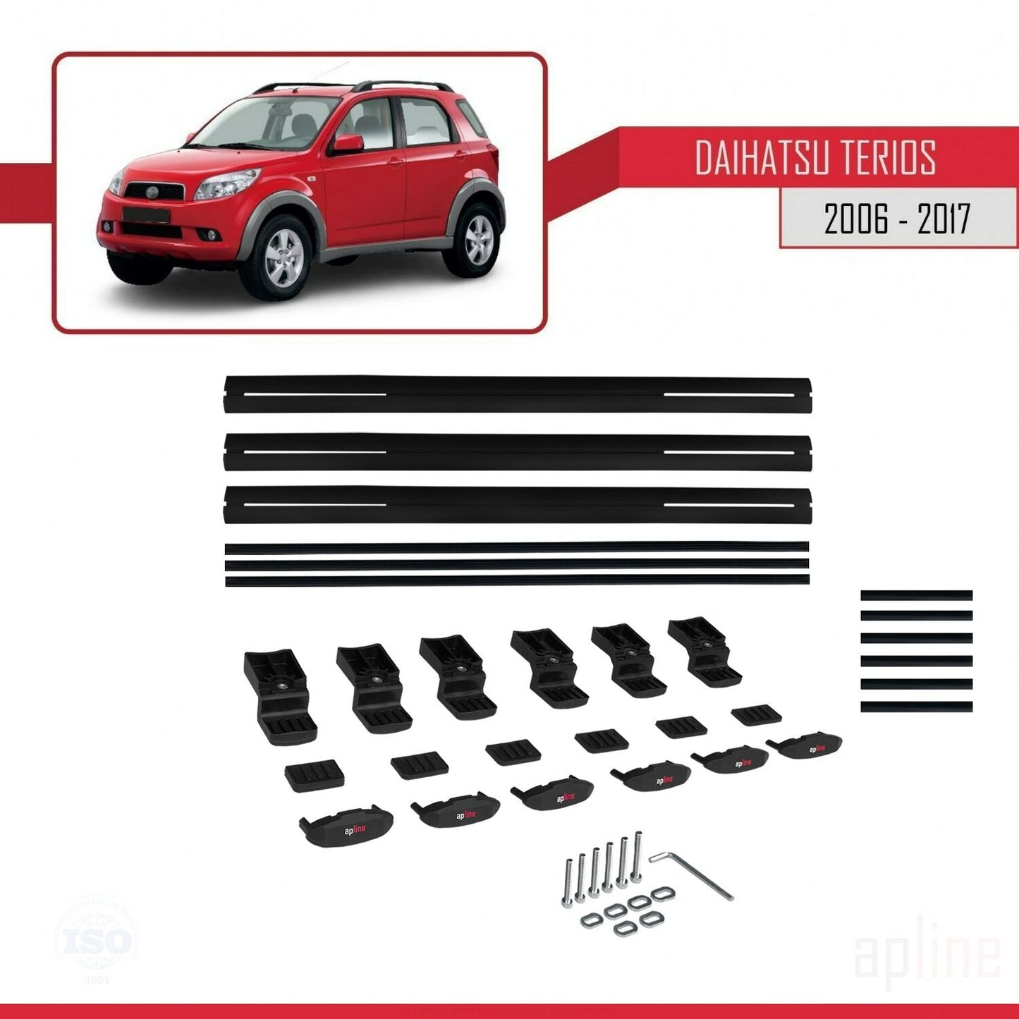 Compatible avec Daihatsu Terios 2 (J200) 2006-2017 BASIC Model Barres de Toit Railing Porte-Bagages de Voiture Noir Aluminium 3 Barres