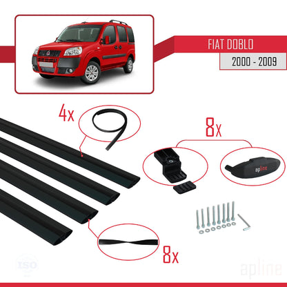 Compatibile con Fiat Doblo 2000-2009 modello BASIC Barre portatutto Railing Portapacchi per auto Alluminio nero 4 barre