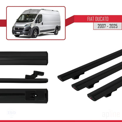 Kompatibel mit Fiat Ducato 3 2007-2025 Basismodell Dachgepäckträger, Gepäckträger, schwarzes Aluminium, 3 Stangen