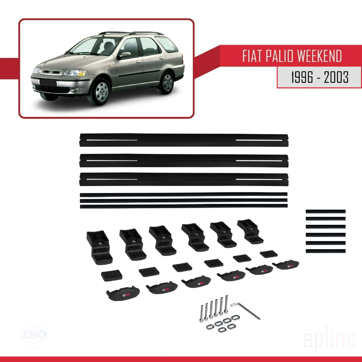Compatible avec Fiat Palio (178) Weekend 1996-2003 BASIC Model Barres de Toit Railing Porte-Bagages de Voiture Noir Aluminium 3 Barres