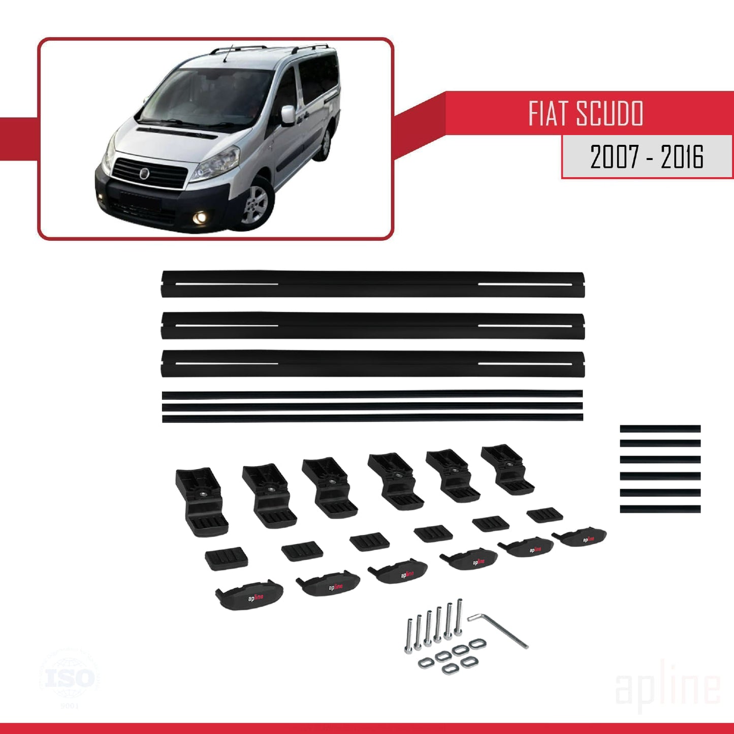 Compatible avec Fiat Scudo 2 2007-2016 BASIC Model Barres de Toit Railing Porte-Bagages de Voiture Noir Aluminium 3 Barres