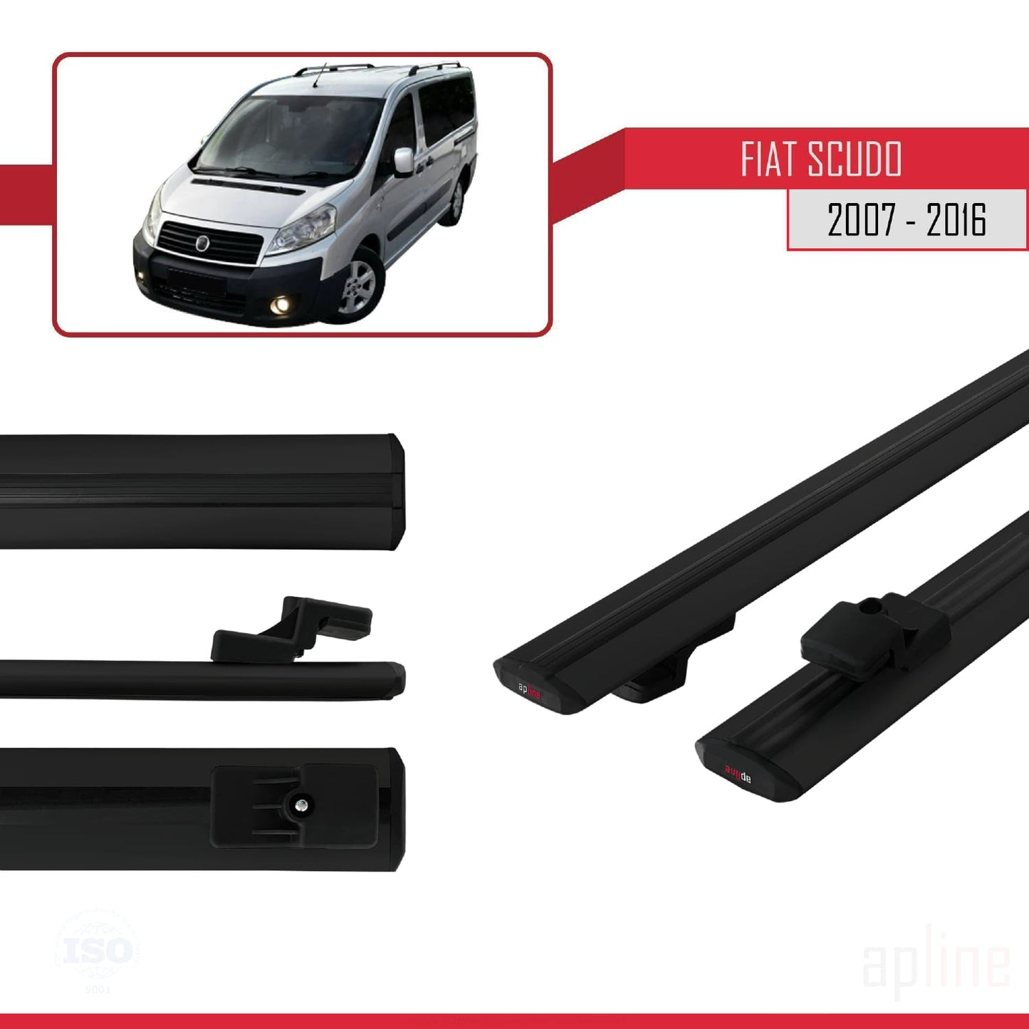 Compatible avec Fiat Scudo 2 2007-2016 BASIC Model Barres de Toit Railing Porte-Bagages de Voiture Noir Aluminium 2 Barres