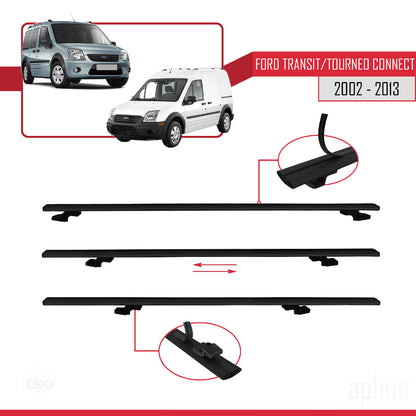 Compatible avec Ford Transit/Tourneo Connect 2002-2013 BASIC Model Barres de Toit Railing Porte-Bagages de Voiture Noir Aluminium 3 Barres