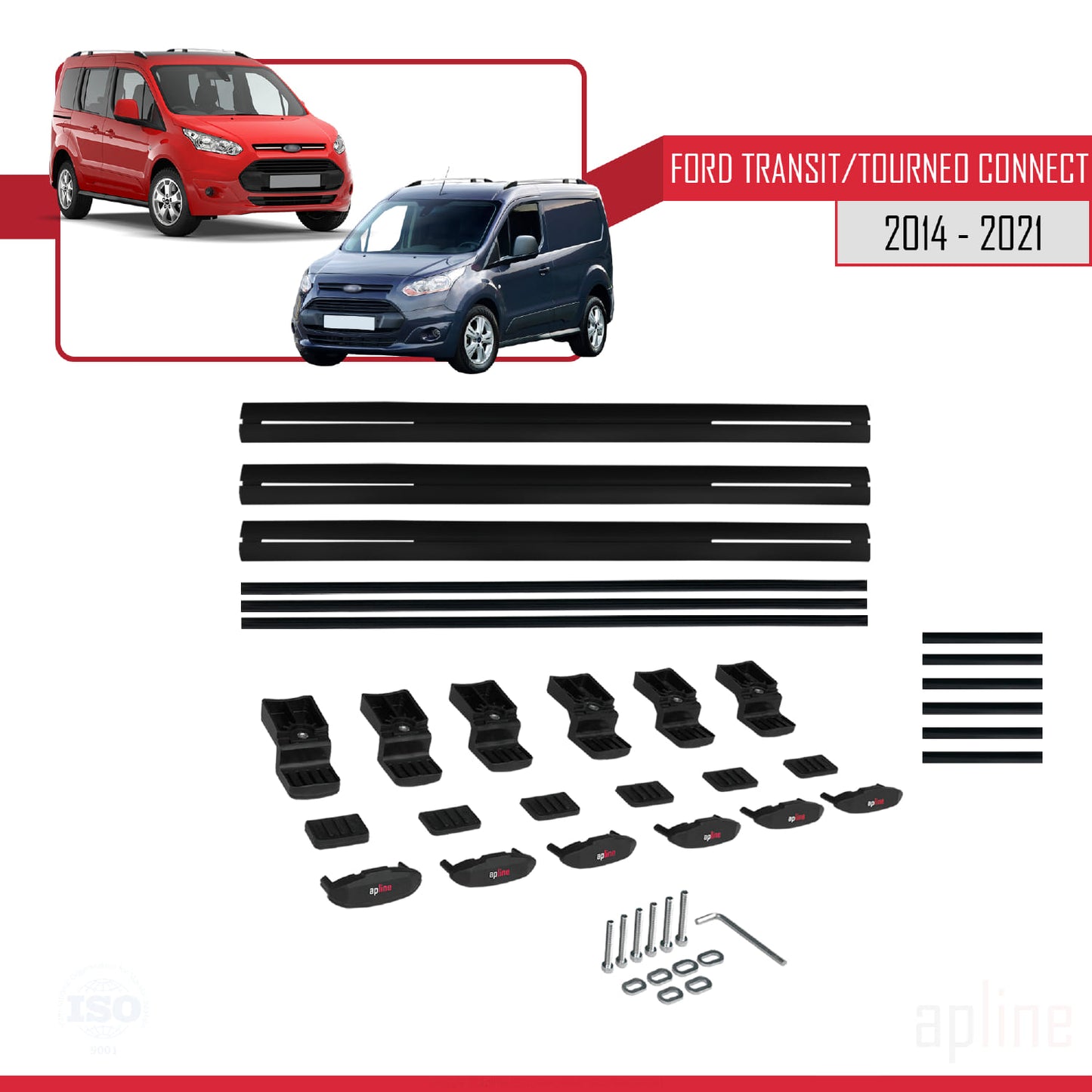 Compatible avec Ford Transit/Tourneo Connect 2 2014-2021 BASIC Model Barres de Toit Railing Porte-Bagages de Voiture Noir Aluminium 3 Barres