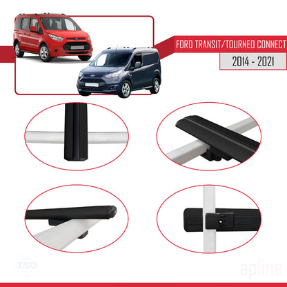 Compatible avec Ford Transit/Tourneo Connect 2 2014-2021 BASIC Model Barres de Toit Railing Porte-Bagages de Voiture Noir Aluminium 3 Barres