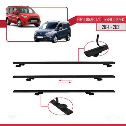 Compatible avec Ford Transit/Tourneo Connect 2 2014-2021 BASIC Model Barres de Toit Railing Porte-Bagages de Voiture Noir Aluminium 3 Barres