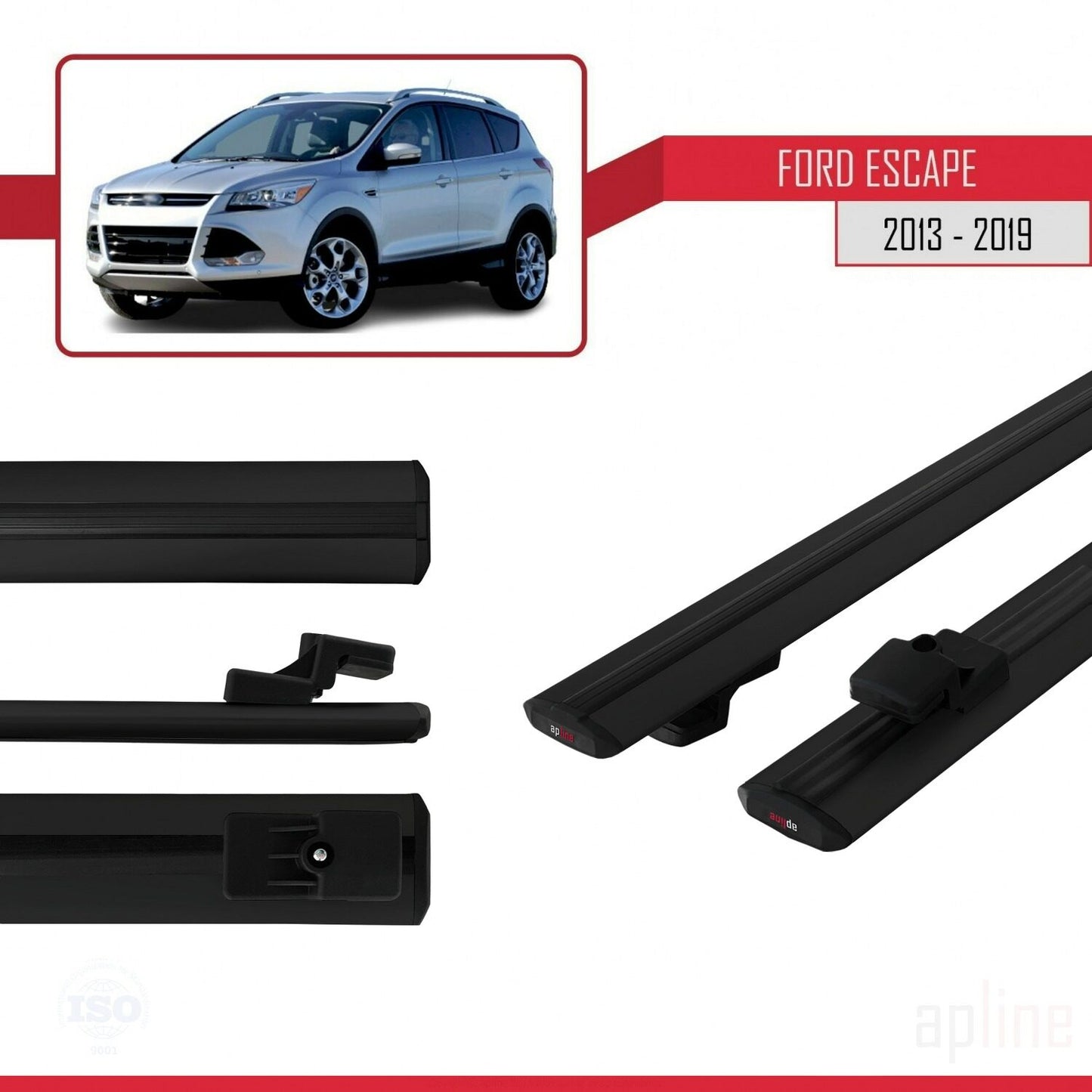 Compatible avec Ford Escape 3 2013-2019 BASIC Model Barres de Toit Railing Porte-Bagages de Voiture Noir Aluminium 2 Barres