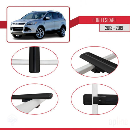 Compatible avec Ford Escape 3 2013-2019 BASIC Model Barres de Toit Railing Porte-Bagages de Voiture Noir Aluminium 2 Barres