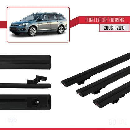 Kompatibel mit Ford Focus 2 (C307) Turnier 2008-2010 BASIC Model Relingträger Dachträger Auto Gepäckträger Schwarz Aluminium 3 Stangen
