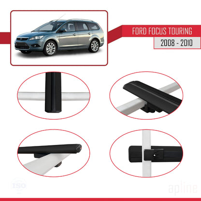 Kompatibel mit Ford Focus 2 (C307) Turnier 2008-2010 BASIC Model Relingträger Dachträger Auto Gepäckträger Schwarz Aluminium 3 Stangen
