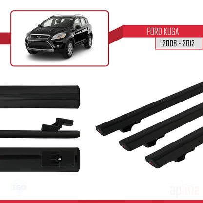 BASIC Model Dakdrager bagagedrager compatibel met Ford Kuga (C394) 2008-2012 Spoorstaven Zwart Aluminium 3 Staven