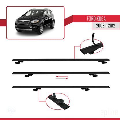 BASIC Model Dakdrager bagagedrager compatibel met Ford Kuga (C394) 2008-2012 Spoorstaven Zwart Aluminium 3 Staven