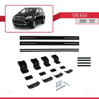 BASIC Model Dakdrager bagagedrager compatibel met Ford Kuga (C394) 2008-2012 Spoorstaven Zwart Aluminium 2 Staven