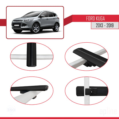 Kompatibel mit Ford Kuga 2 (C520) 2013-2019 BASIC Model Relingträger Dachträger Auto Gepäckträger Schwarz Aluminium 2 Stangen