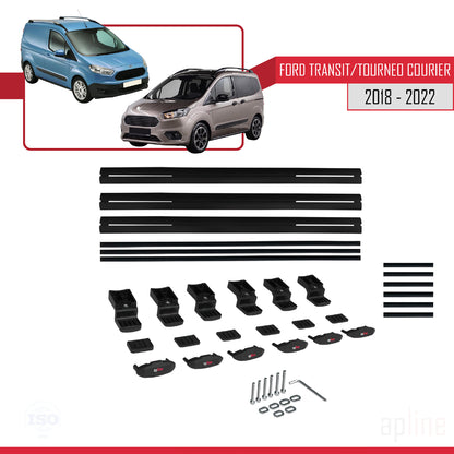 Compatible avec Ford Transit/Tourneo Courier Post-Facelift 2018-2022 BASIC Model Barres de Toit Railing Porte-Bagages de Voiture Noir Aluminium 3 Barres