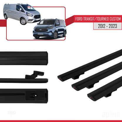 Compatible avec Ford Transit/Tourneo Custom 2012-2023 BASIC Model Barres de Toit Railing Porte-Bagages de Voiture Noir Aluminium 3 Barres