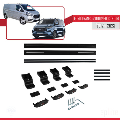 Compatible avec Ford Transit/Tourneo Custom 2012-2023 BASIC Model Barres de Toit Railing Porte-Bagages de Voiture Noir Aluminium 2 Barres