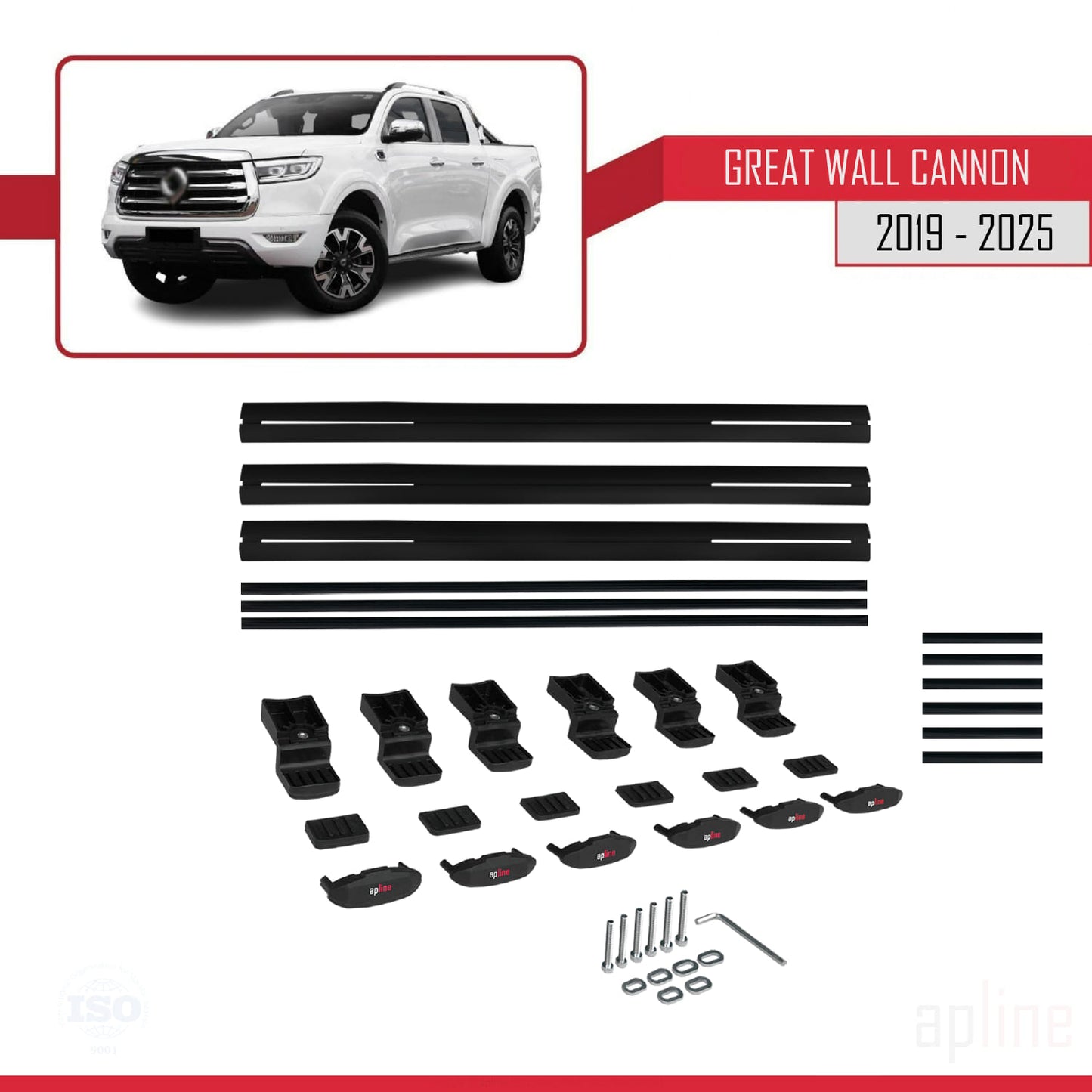 Compatible con Great Wall Cannon 2019-2025 BASIC Model Barras de Techo Auto Portaequipajes Barras Transversales Negro Aluminio 3 Barras