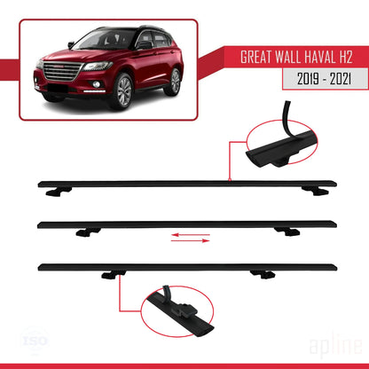 Compatible avec Great Wall Haval H2 2019-2021 BASIC Model Barres de Toit Railing Porte-Bagages de Voiture Noir Aluminium 2 Barres