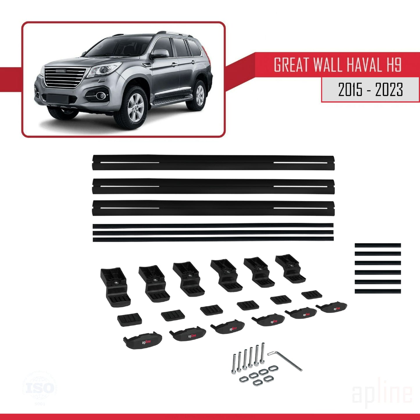 Compatible avec Great Wall Haval H9 2015-2023 BASIC Model Barres de Toit Railing Porte-Bagages de Voiture Noir Aluminium 3 Barres