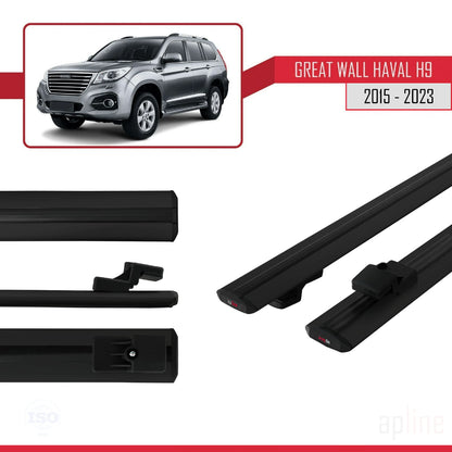 Compatible avec Great Wall Haval H9 2015-2023 BASIC Model Barres de Toit Railing Porte-Bagages de Voiture Noir Aluminium 2 Barres