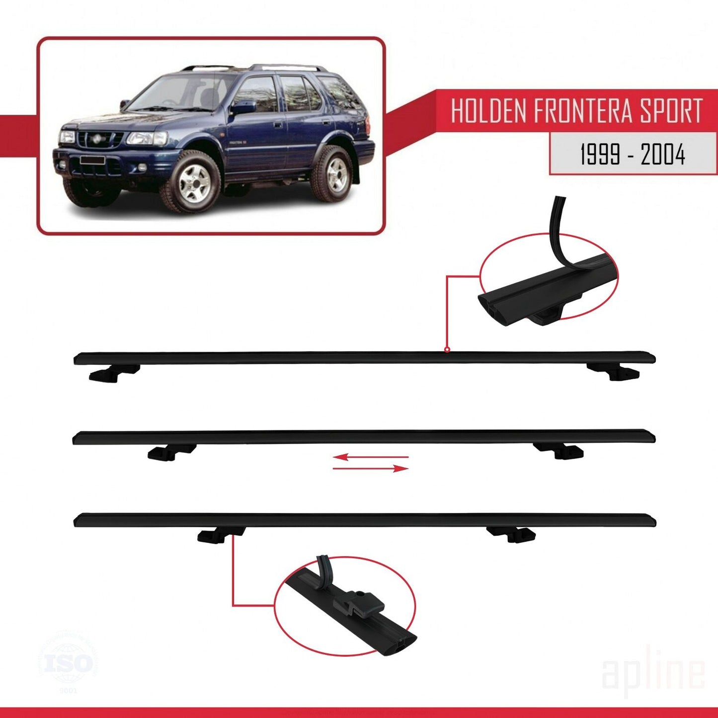 Compatible avec Holden Frontera Sport 2 1999-2004 BASIC Model Barres de Toit Railing Porte-Bagages de Voiture Noir Aluminium 2 Barres