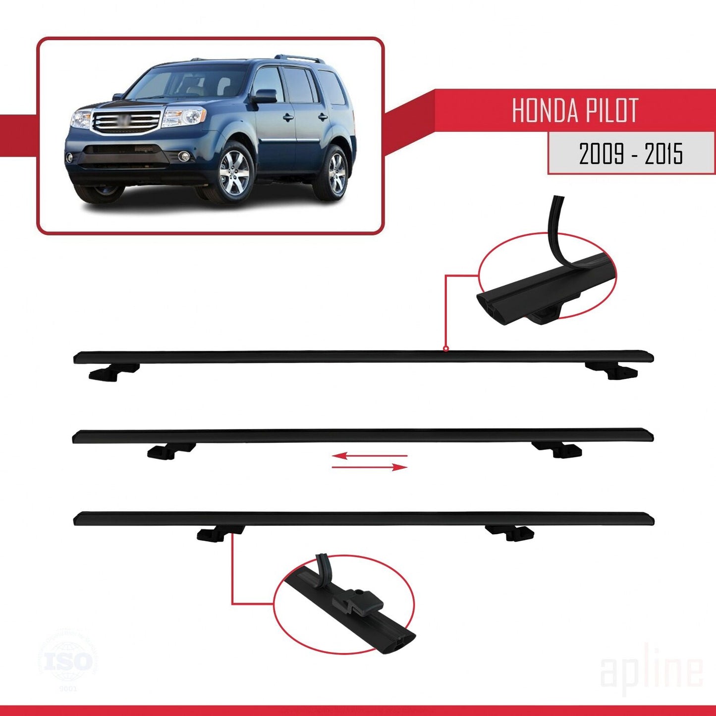 Compatibile con Honda Pilot 2 2009-2015 modello BASIC Barre portatutto per auto Portapacchi in alluminio nero 2 barre