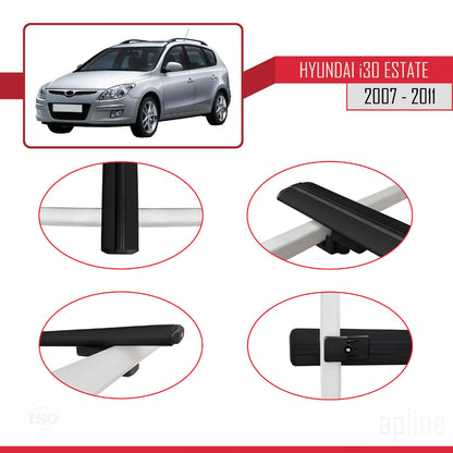 Kompatibel mit Hyundai i30 (FD) Combi 2007-2011 BASIC Model Relingträger Dachträger Auto Gepäckträger Schwarz Aluminium 3 Stangen