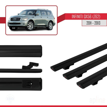 Compatible avec IInfiniti QX56 (Z62) 2011-2013 BASIC Model Barres de Toit Railing Porte-Bagages de Voiture Noir Aluminium 3 Barres