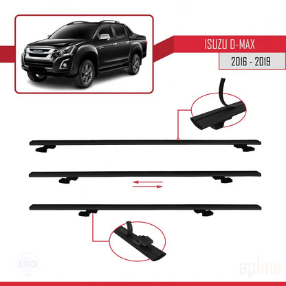 Compatible avec Isuzu D-Max 2 (RT85) Post-Facelift 2016-2019 BASIC Model Barres de Toit Railing Porte-Bagages de Voiture Noir Aluminium 3 Barres