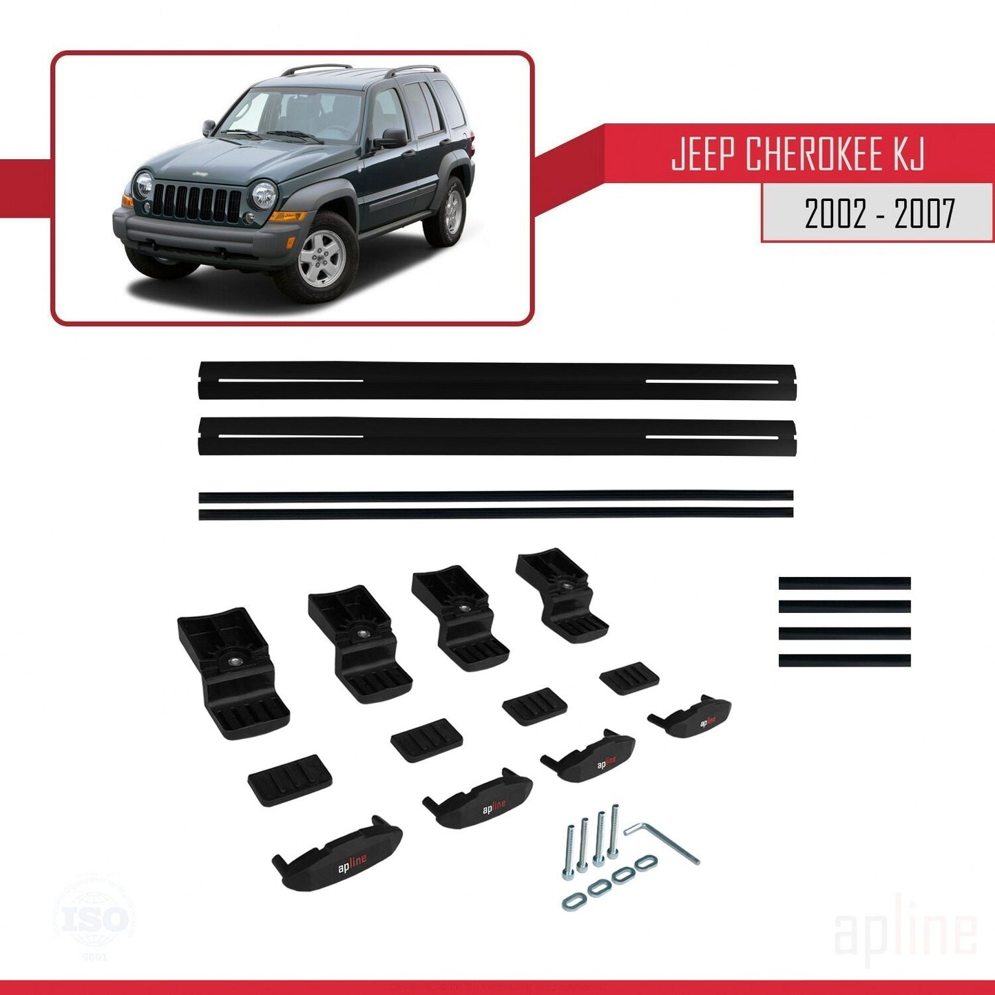 Compatible avec Jeep Cherokee 3 (KJ) 2002-2007 BASIC Model Barres de Toit Railing Porte-Bagages de Voiture Noir Aluminium 2 Barres