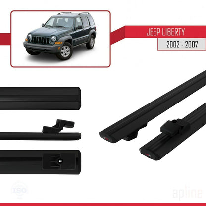 Compatible avec Jeep Liberty 2002-2007 BASIC Model Barres de Toit Railing Porte-Bagages de Voiture Noir Aluminium 2 Barres
