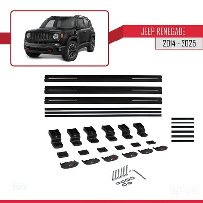 Compatible avec Jeep Renegade (BU) 2014-2025 BASIC Model Barres de Toit Railing Porte-Bagages de Voiture Noir Aluminium 3 Barres