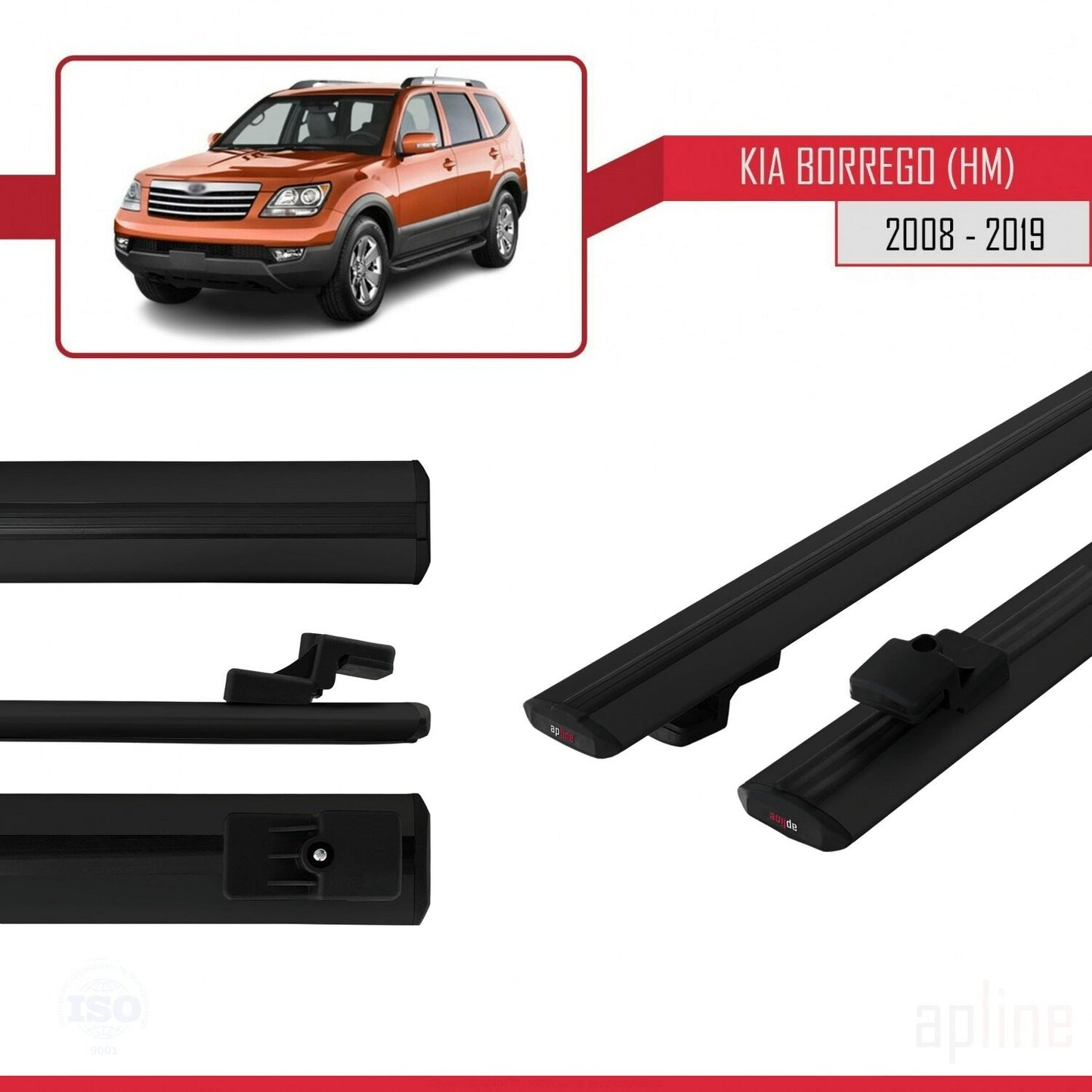 Compatible avec Kia Borrego (HM) 2008-2019 BASIC Model Barres de Toit Railing Porte-Bagages de Voiture Noir Aluminium 2 Barres