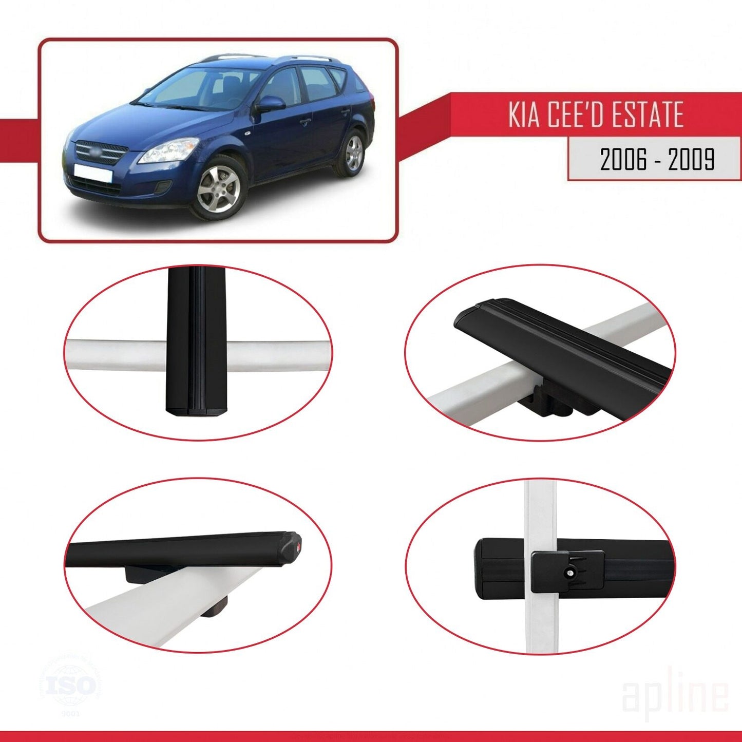 Compatible avec Kia Ceed (ED) Break Pre-Facelift 2006-2009 BASIC Model Barres de Toit Railing Porte-Bagages de Voiture Noir Aluminium 3 Barres