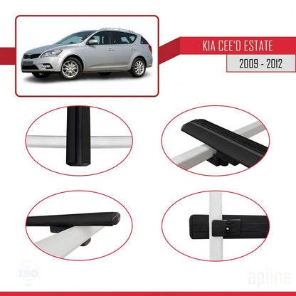 Compatible avec Kia Ceed (ED) Break Post-Facelift 2009-2012 BASIC Model Barres de Toit Railing Porte-Bagages de Voiture Noir Aluminium 2 Barres