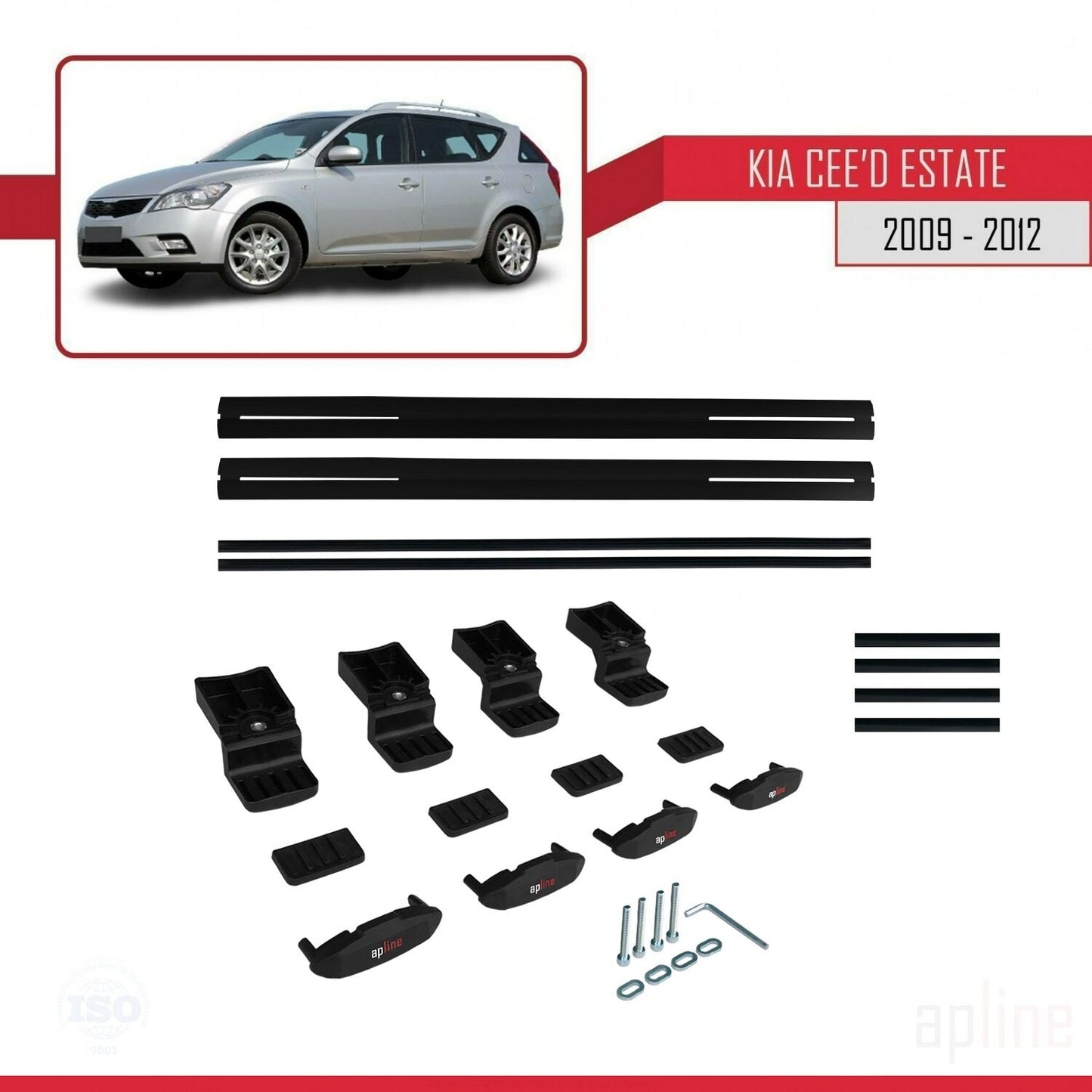 Compatible avec Kia Ceed (ED) Break Post-Facelift 2009-2012 BASIC Model Barres de Toit Railing Porte-Bagages de Voiture Noir Aluminium 2 Barres