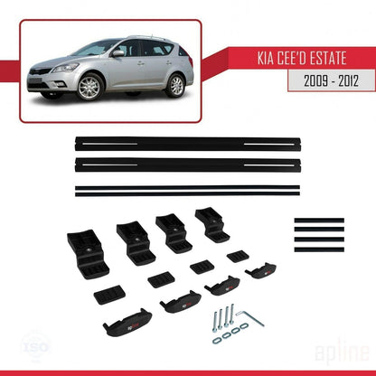 Compatible avec Kia Ceed (ED) Break Post-Facelift 2009-2012 BASIC Model Barres de Toit Railing Porte-Bagages de Voiture Noir Aluminium 2 Barres