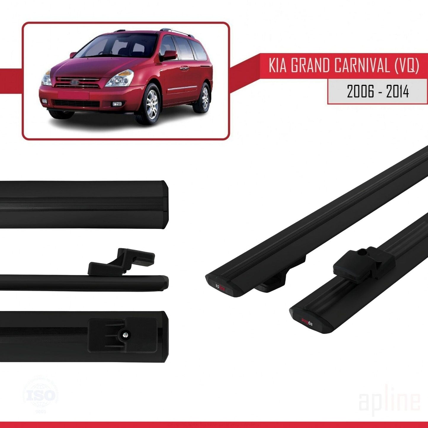 Compatible avec Kia Grand Carnival 2 (VQ) 2006-2014 BASIC Model Barres de Toit Railing Porte-Bagages de Voiture Noir Aluminium 2 Barres