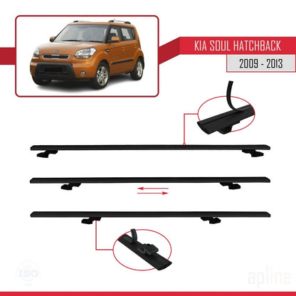 Compatible avec Kia Soul (AM) HB 2009-2013 BASIC Model Barres de Toit Railing Porte-Bagages de Voiture Noir Aluminium 2 Barres