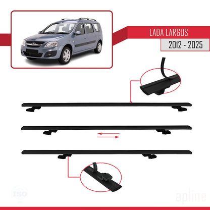 Compatible avec Lada Largus 2012-2025 BASIC Model Barres de Toit Railing Porte-Bagages de Voiture Noir Aluminium 3 Barres