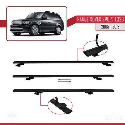 Compatible avec Land Rover Range Rover Sport (L320) 2005-2013 BASIC Model Barres de Toit Railing Porte-Bagages de Voiture Noir Aluminium 3 Barres